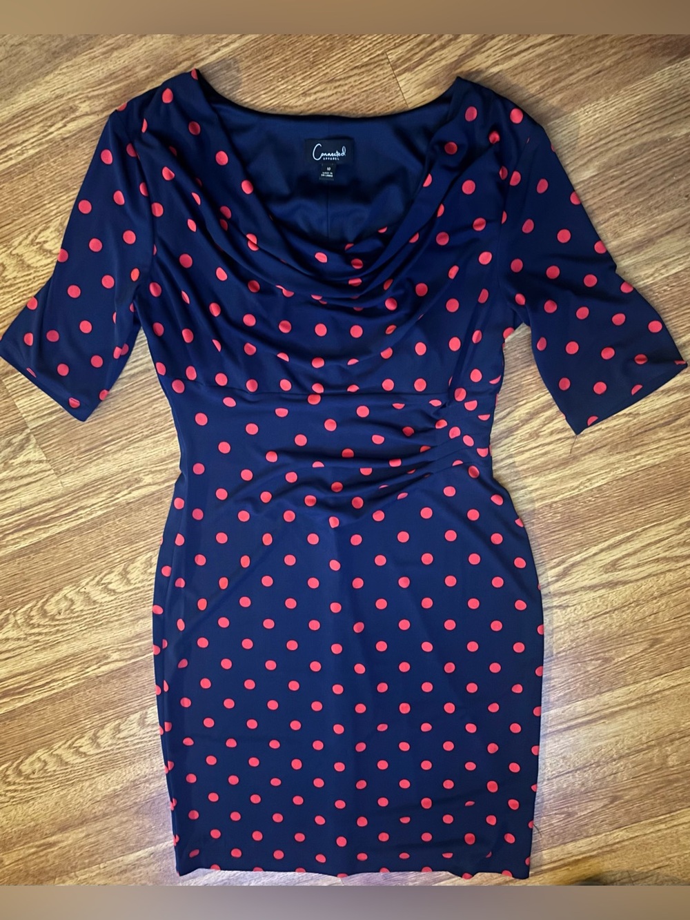 connected apparel Navy Midi Dress with Red Polka Dots